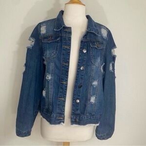 Between Us Women's Medium Blue Distressed Denim Barn Jacket Size 2X Streetwear